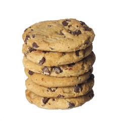 Chocolate chip cookies isolated on white. Closeup