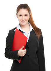 Smiling businesswoman isolated on white