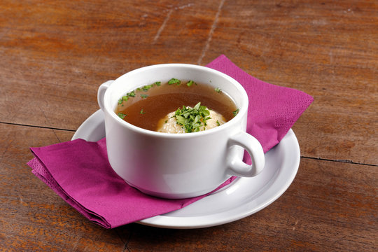 Delicious soup in white dish