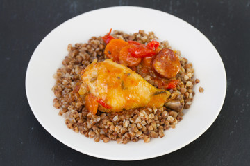 chicken with buckwheat and sauce