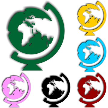 Set of colored globe icons