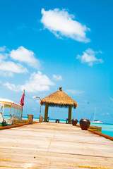 Wooden wharf with pavilion for ships at Maldives