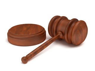 3D Wooden gavel. Judge, Law, Auction concept