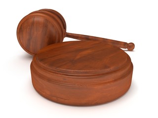 3D Wooden gavel. Judge, Law, Auction concept