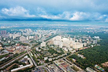 Fototapeta na wymiar skyline with dark grey autumn clouds under big city, Moscow