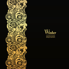 Golden seamless border design element with a frosty pattern