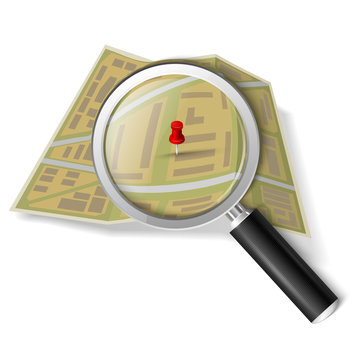 Magnifying glass over the map