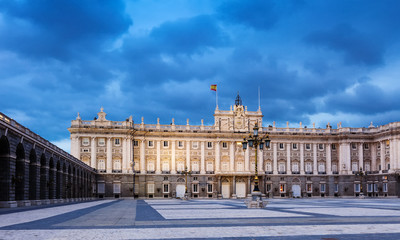 Fototapeta na wymiar Royal Palace in evening time. Madrid