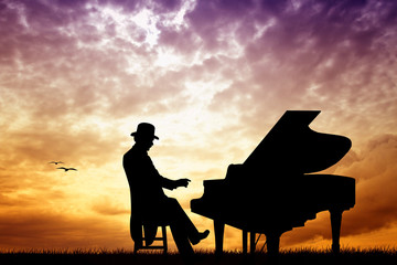 pianist at sunset
