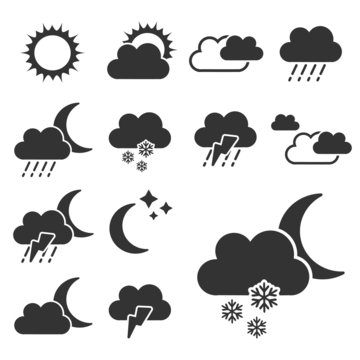 Vector set of black weather symbols - sign, icon