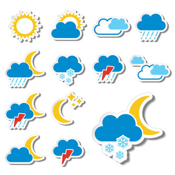 Vector set of color weather stickers - symbol, sign, icon