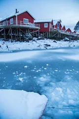 Deurstickers Scandinavië lofoten-eiland in de winter