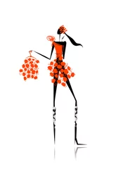 Poster Im Rahmen Mädchen mit rotem Apfelkleid für dein Design © Kudryashka