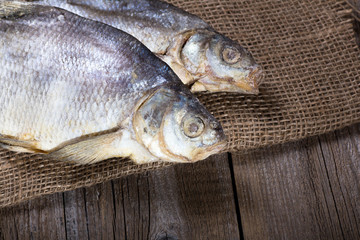 Salted dry fish on sackcloth