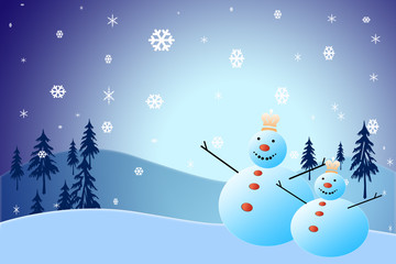Christmas snowman standing in a winter landscape