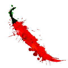 Chili pepper made of colorful splashes on white background