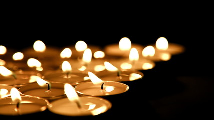 Candles background, tea light candle decoration dolly-shot