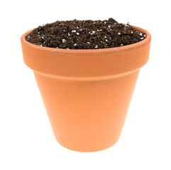 Organic potting soil in a clay pot