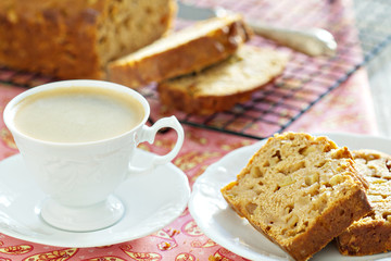 Coffee with apple pound cake