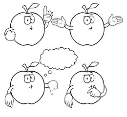 Black and white thinking apples with various gestures.