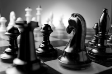 Chess pieces on a chess board