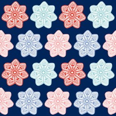 Floral seamless pattern, lace flowers, snowflakes, vector