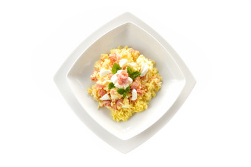 Risotto con uova mozzarella e prosciutto