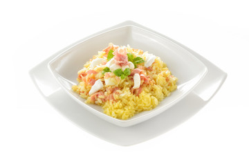Risotto con uova mozzarella e prosciutto