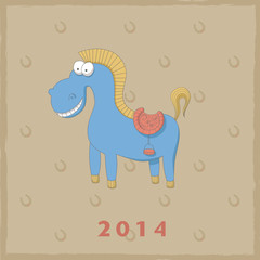 Fototapeta premium New Year retro card with funny cartoon horse