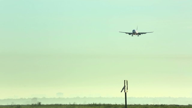 Airliner Landing At Tolmachevo Airport. Novosibirsk.