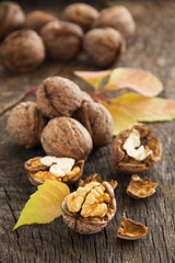 Walnuts on the old board.