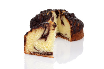 closeup slice chocolate marble cake