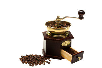 Vintage coffee mill on white background