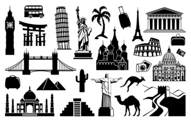 Cercles muraux Doodle Icônes de voyage emblématiques