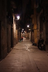 Night on the street of Barcelona Spain