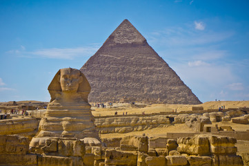 Pyramid of Khafre and Great Sphinx in Giza, Egypt