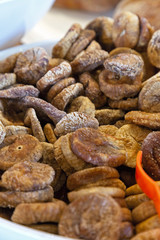 A lot of dried figs in a supermarket.