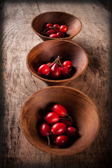 autumn fruits on a wooden table