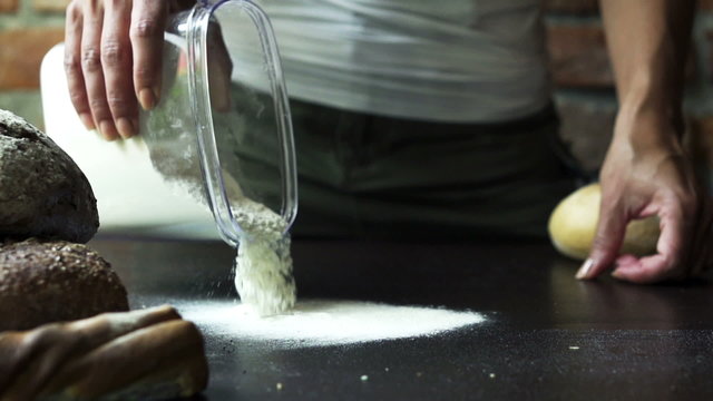 flour sprinkled on the table, slow motion at 240 fps