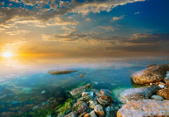 Obrazy na Plexi  Przybrzeżne skały i zachód słońca
