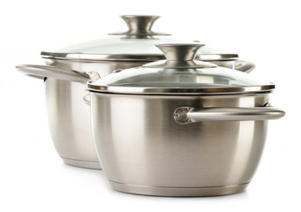 Stainless pots isolated on a white