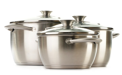 Stainless pots isolated on a white