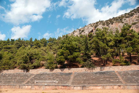 Ancient stadium at Delfi archaeological site in Greece