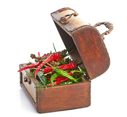 antique wooden chest and spices