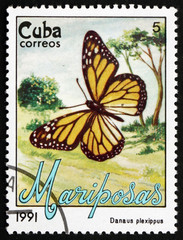 Fototapeta na wymiar Postage stamp Cuba 1991 Monarch Butterfly, Butterfly