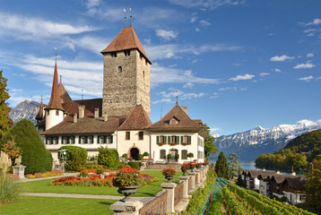 Spiez castle on lake Thun (Jungfrau region, canton Bern, Switzer