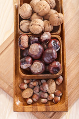 arrangement with walnuts, chestnuts, hazelnuts and almonds