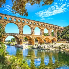 Acrylic prints Pont du Gard Roman aqueduct Pont du Gard, Unesco site.Languedoc, France.