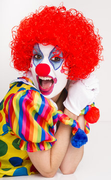 Clown Yelling Close Up Portrait Bright Beautiful Female Perform