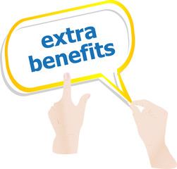 hands holding abstract cloud with extra benefits word